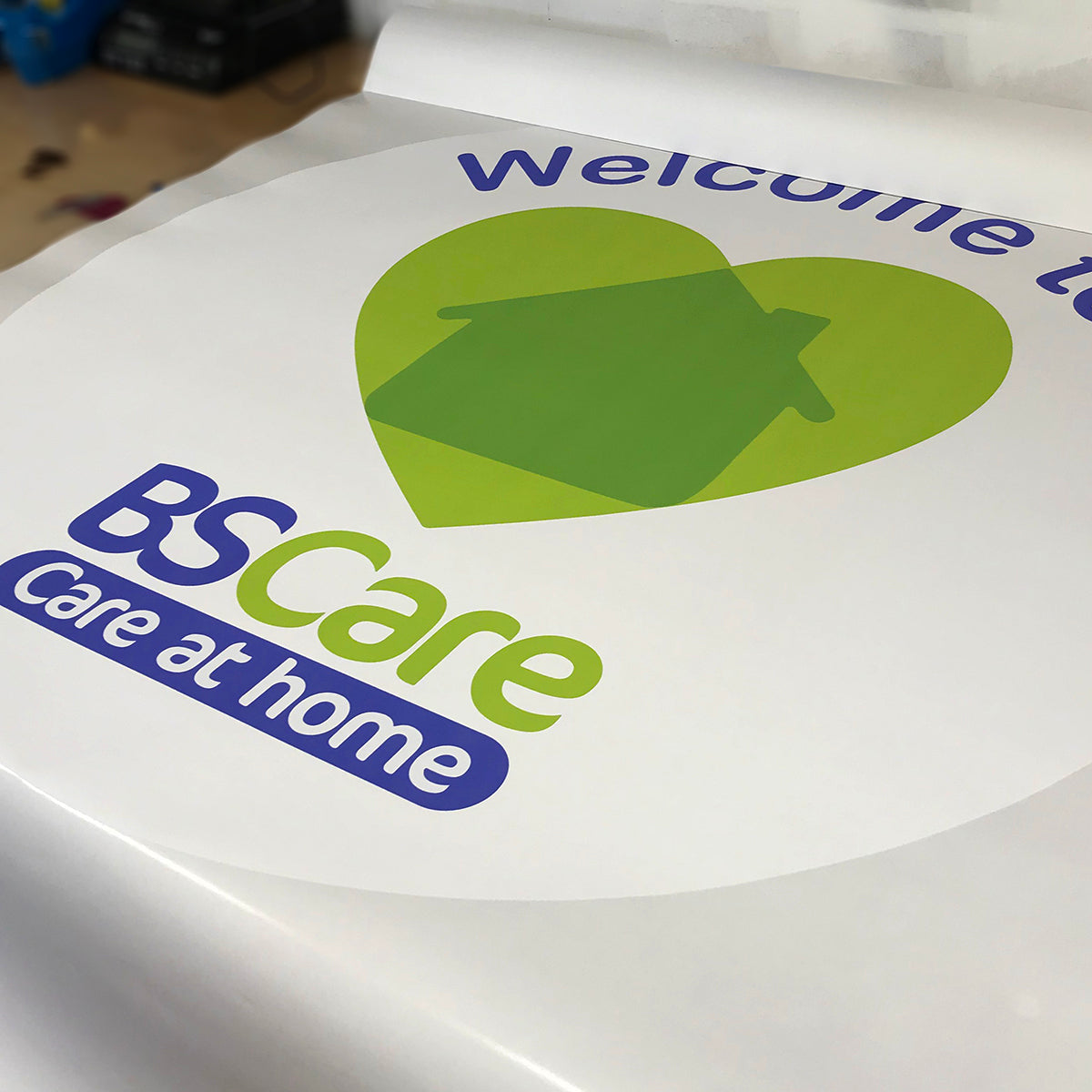 BS Care logo on a white background with a green house icon