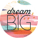 Colorful circular design with 'dream BIG' text and FabriStick logo.
