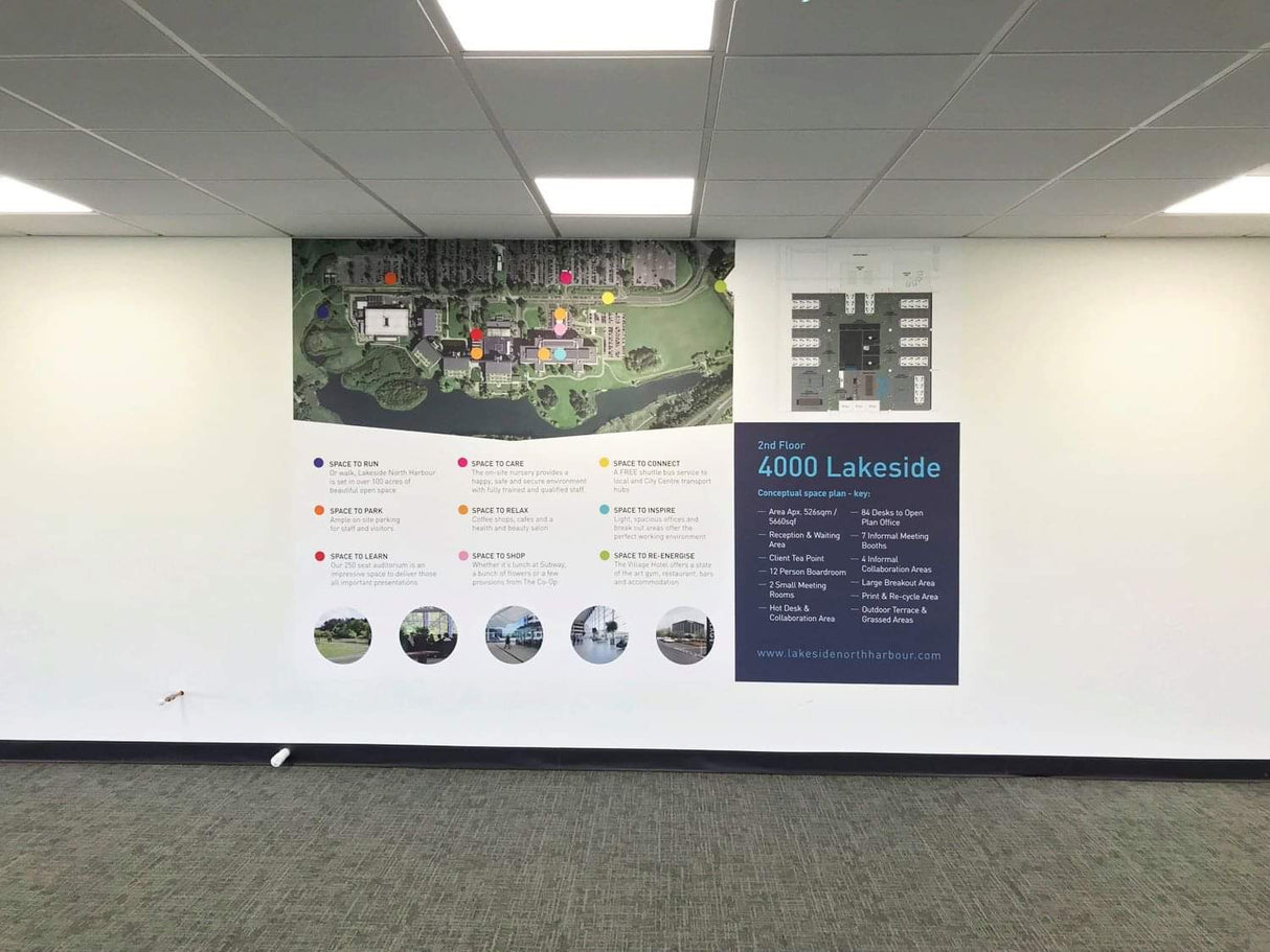 advertising a shared office space with a wall display