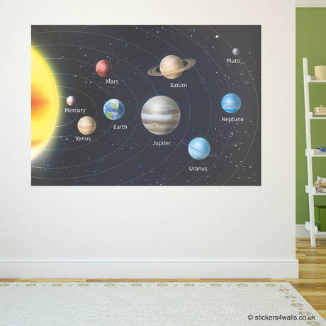 solar system fabric wall sticker in a preschool setting