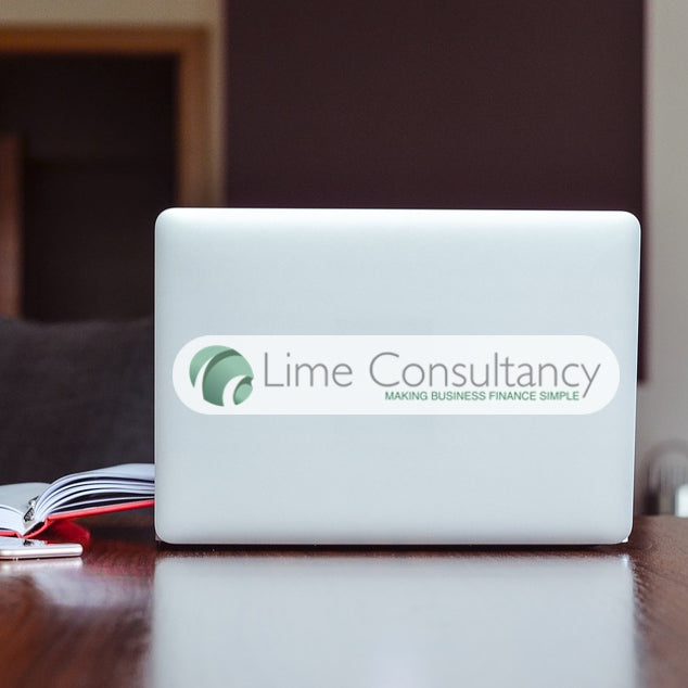 Laptop with Lime Consultancy logo on a desk