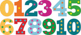 Colorful numbers with star decorations on a white background