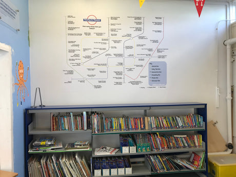 Fabric wall sticker shown in school library