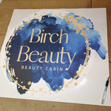 Birch Beauty logo with blue watercolor design on a white background