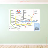 Colorful subway map on a light green wall with 'Stickers & Walls' branding.